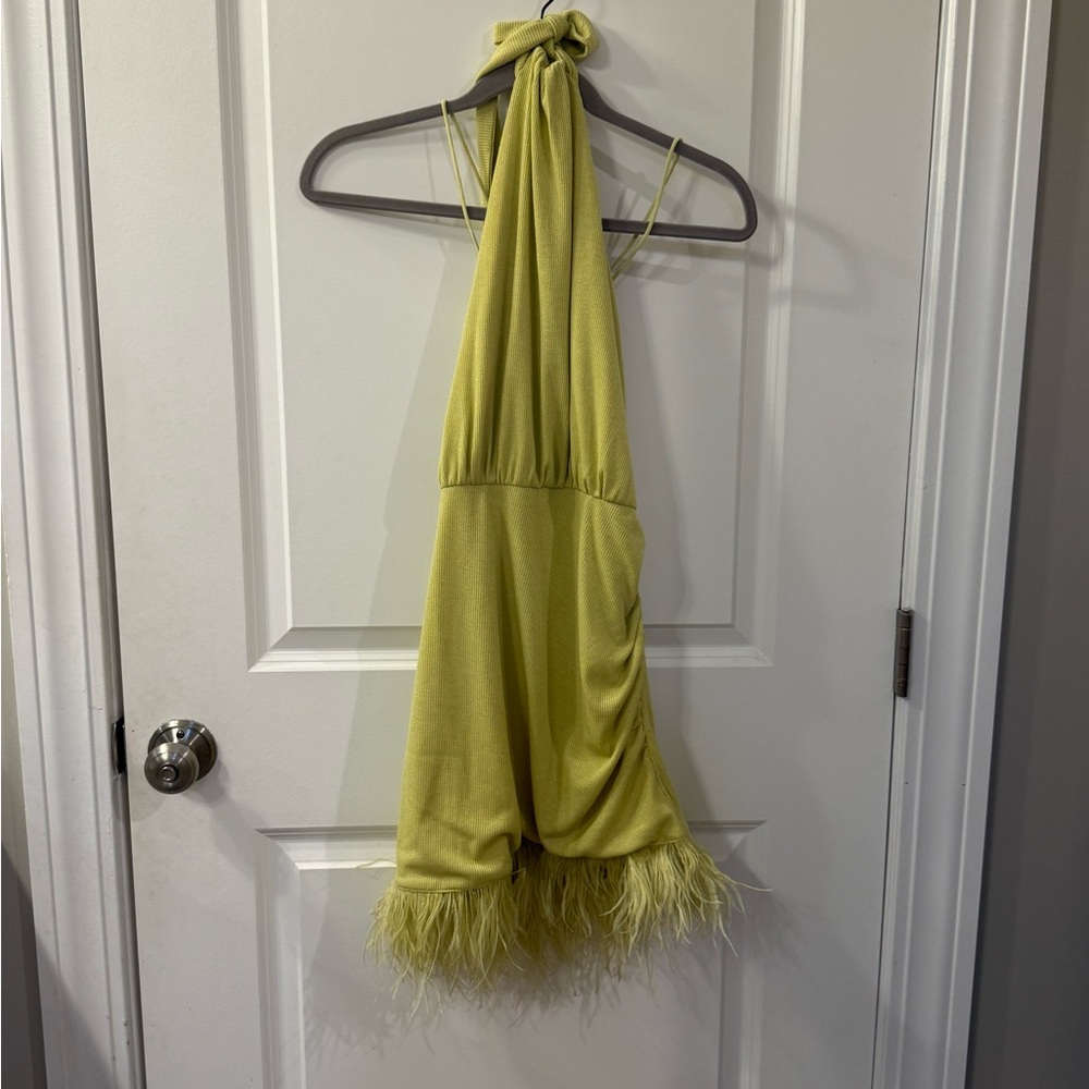 SAYLOR Katrin Lime Feather Trim Mini Dress - Picture 2 of 4